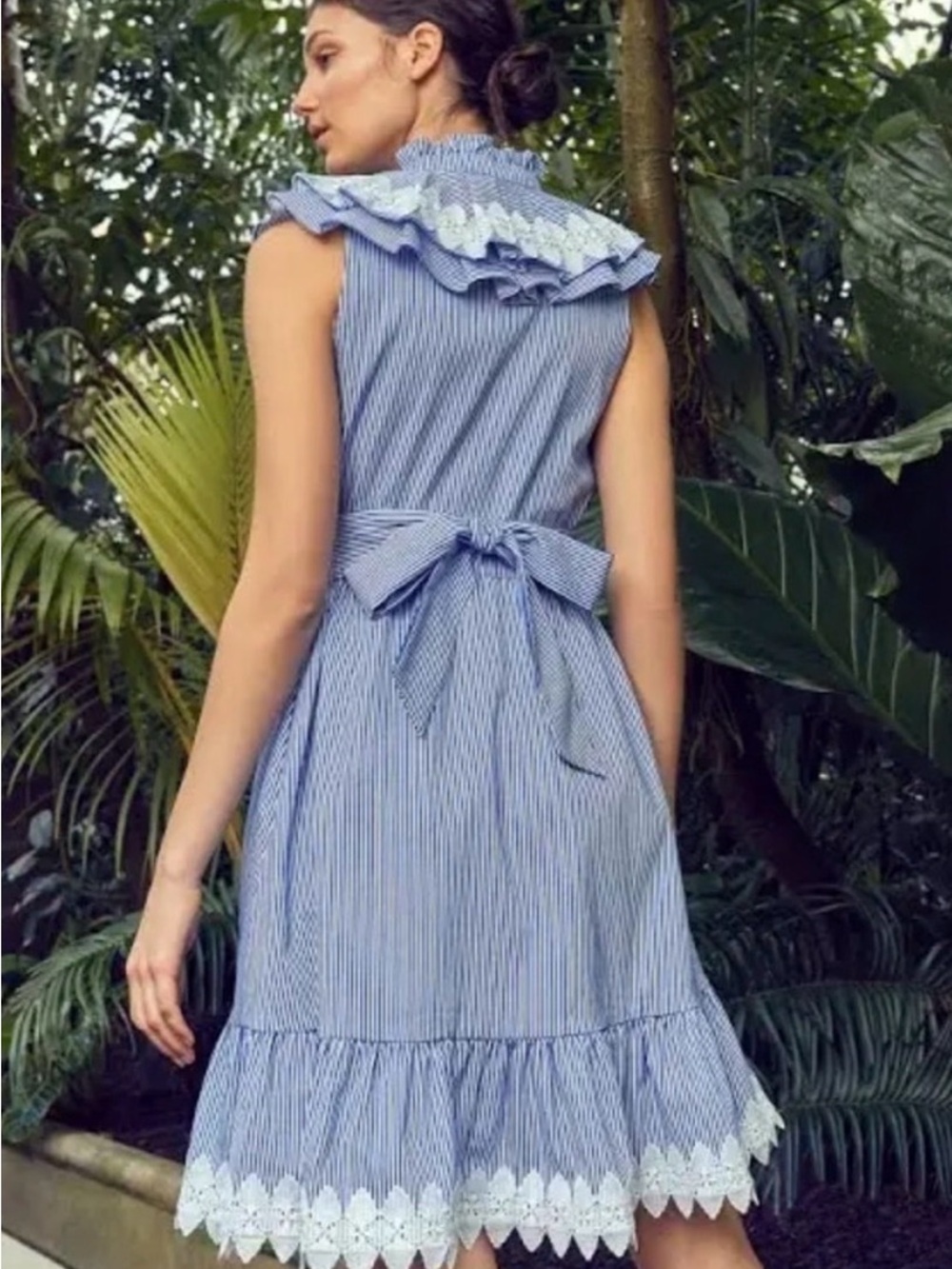 Ted baker kikkii size 2 us 4-6 Blue Striped Ruffle-Neck Women's Dress - Picture 3 of 9